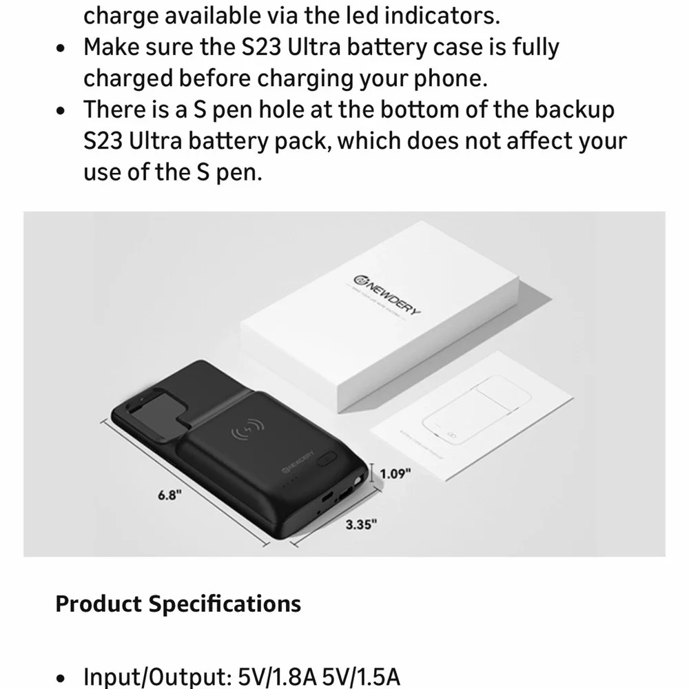 Battery Case for Galaxy S23 Ultra - Wireless Charging